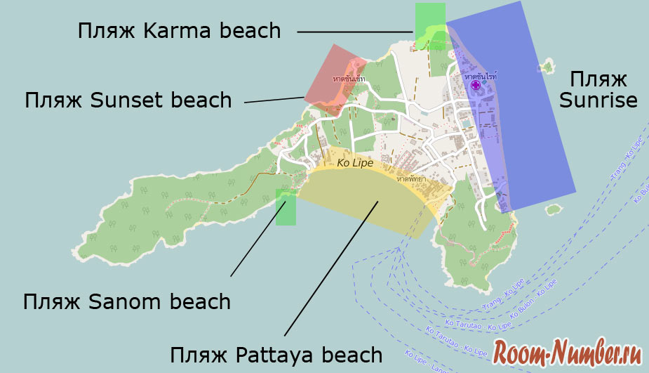 Пляжи Ко Липе на карте