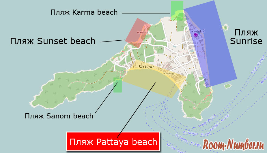 Пляж Паттайя Ко Липе на карте
