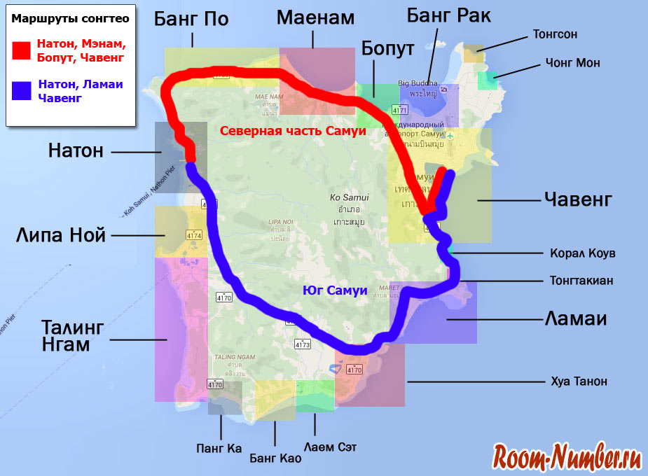 карта маршрутов сонгтео на самуи
