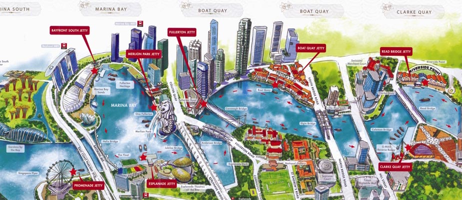 Схема маршрута речного круиза по Сингапуру