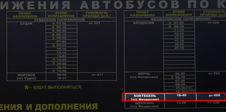 Расписание автобусов из аэропорта Симферополь в Коктебель