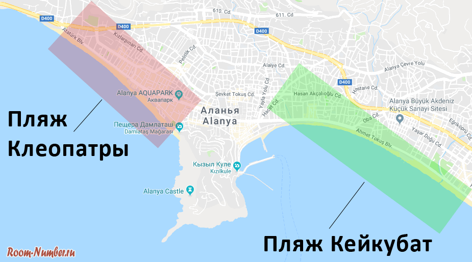 схема пляжей Алании в Турции